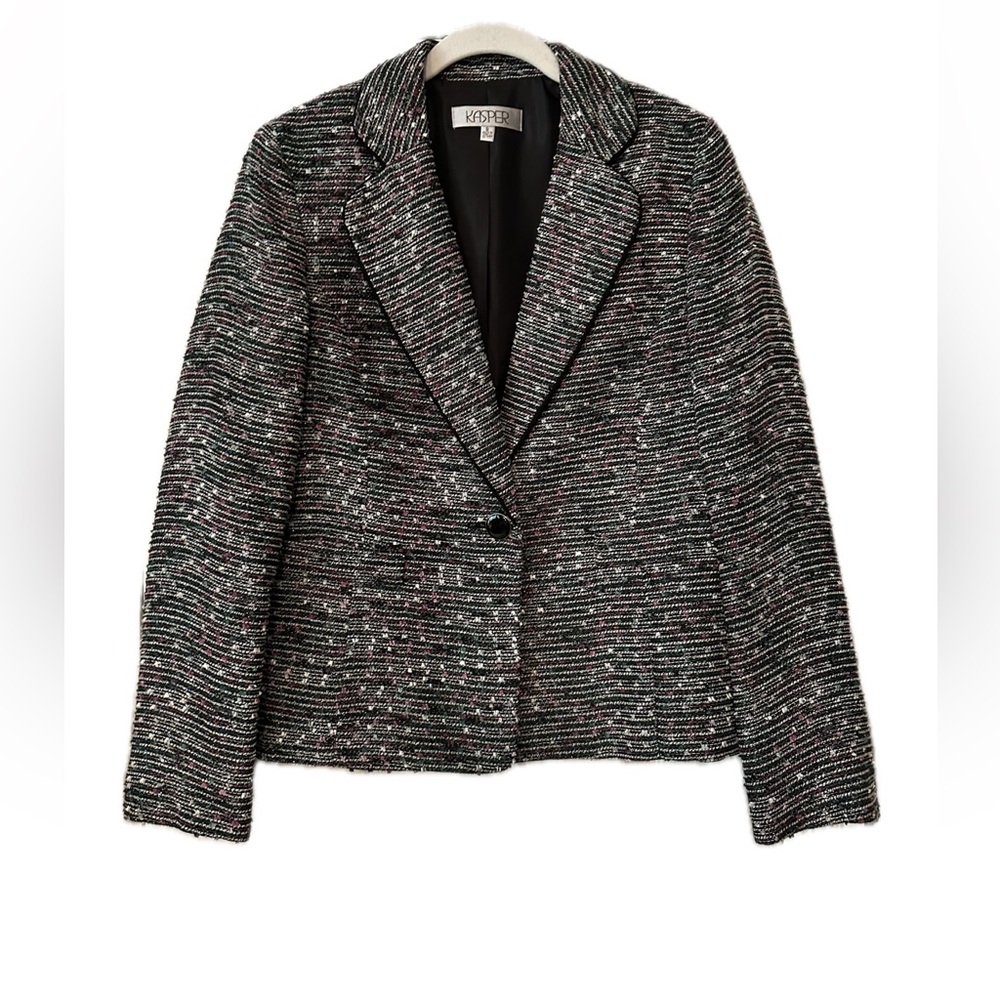 Kasper Black and Multicolr Blazer with Notched Lapels